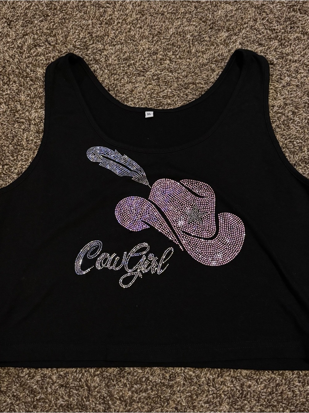Cowgirl Rhinestone Crop Tank Top - Black XL